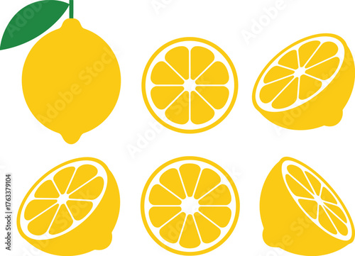 Lemon Fruit Vector Set – Whole and Sliced Yellow Citrus Illustrations for Food and Beverage Design