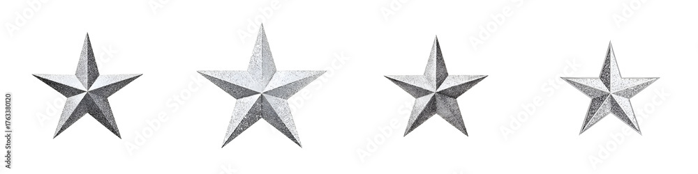 Fototapeta premium Four Silver Star Shapes on White Background