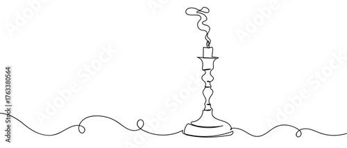 One continuous line design of candles on a stand with smoke on top. simple linear style Editable stroke. Doodle vector illustration