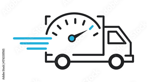 Fast delivery truck icon – express shipping, logistics, speed service, transportation, courier, and freight concept in modern blue and black vector design