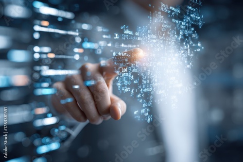 Data Mining Specialist Accessing Software Source Code Analysis Big Data Programming Concept Holographic Data Display Information Technology Expert Digital Design