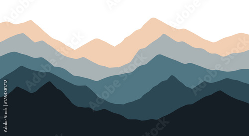 Layered Mountain Range Landscape in Minimalist Style.