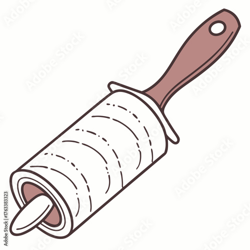 Hand drawn illustration of a lint roller on a white background Keywords: lint roller, cleaning, household, domestic, garment care, fabric, clothes, dust, hair, pet hair, fuzz, sticky, roller