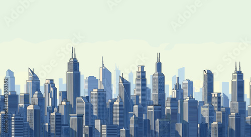 Modern City Skyline with Tall Buildings and Clear Sky.
