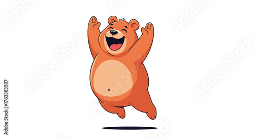 Happy cartoon bear jumping with joy and excitement.