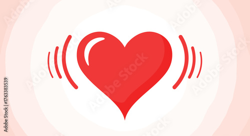 Vibrating Red Heart Symbol with Sound Waves.