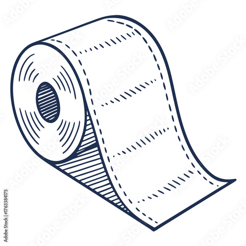 Sketch of a roll of toilet paper with perforated sheets bathroom hygiene