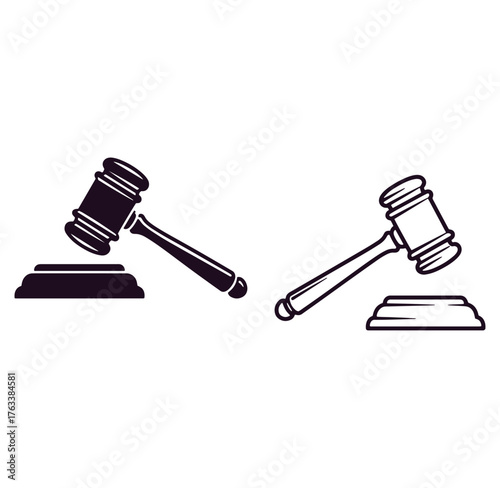 Black and white gavel icon representing law justice court legal system verdict
