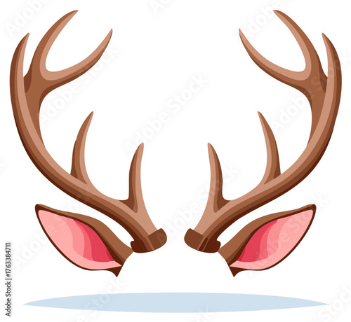 Stylized brown deer antlers and cute pink ears vector graphic design element illustration