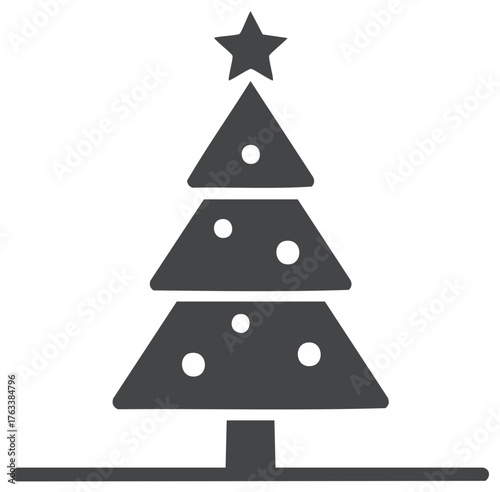 Simple festive Christmas tree silhouette with star topper and round ornaments for winter celebration