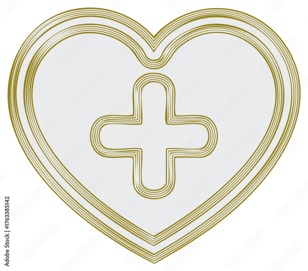 Obraz premium Golden heart with a cross design health care and medical symbol illustration