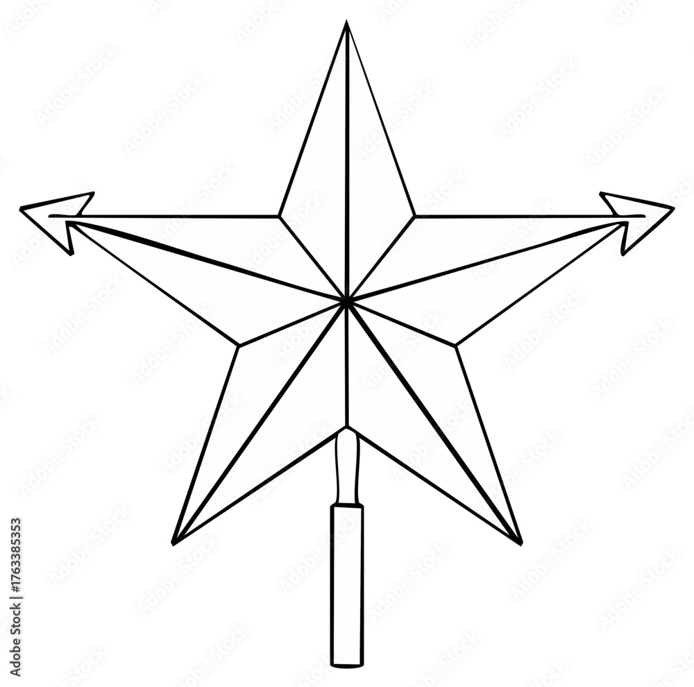 Obraz premium Black line drawing of a star with arrows pointing outwards for design elements and illustrations.