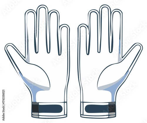 Stylized Outline of Two White Gloves with Blue Accents