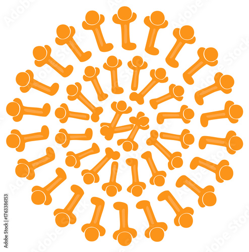 Circle of orange cloves arranged symmetrically, botanical design, spices, vibrant cooking ingredient mandala