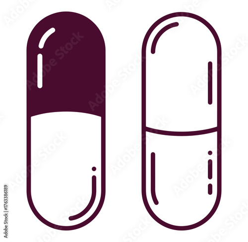 Isolated illustration of two capsule pills medical healthcare treatments on a white background