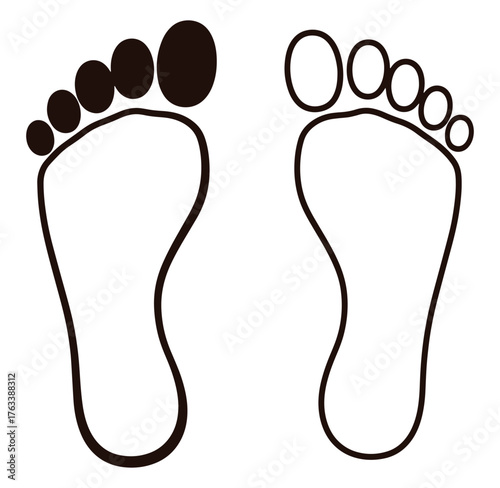 Two footprints outline isolated on white background representing anatomy foot care and body