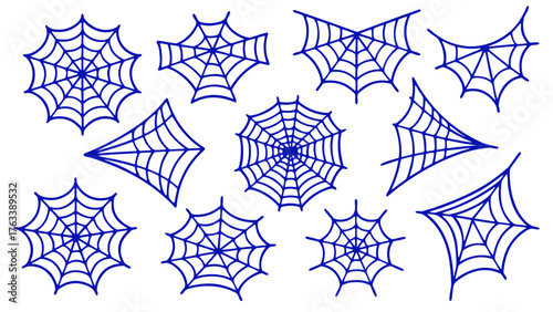 Canvastavla Spider web set blue spiderweb collection isolated on white background