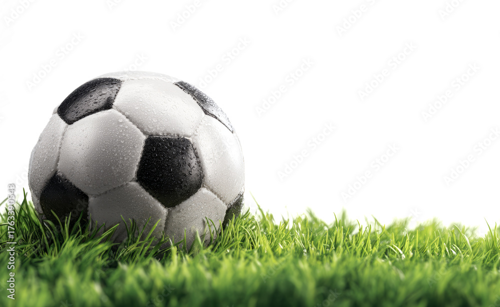 Obraz premium soccer ball on grass against a white background, banner 