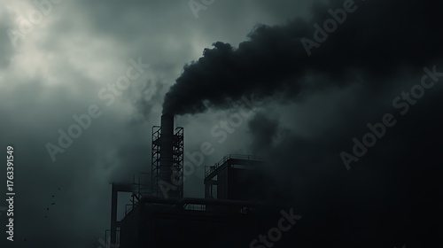 A dark, dirty plume of smoke rising from a coal-fired power plant against a grey sky