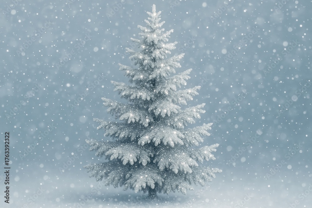 Fototapeta premium Snowy evergreen tree illustration.