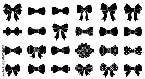 Collection of Decorative Bow and Bow Tie Vector Silhouette Set