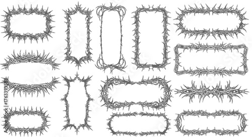 Thorn Branches Wreath Frames Collection Set Vector Engraving Art