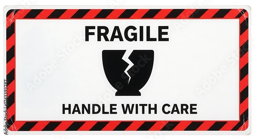 Fragile handle care caution warning sign shipping package delivery broken glass symbol safety label