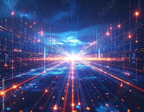 Futuristic Digital Cityscape Network Connectivity and Data Transmission