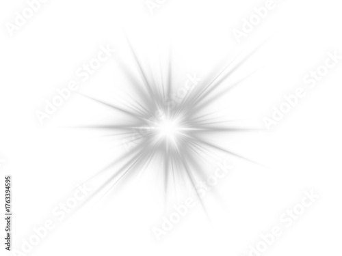 Bright gray PNG star with glowing sparkles and radiant beams. Luminous highlights create dynamic and festive visuals. Transparent shining sun with bright flashes enhances elegance and magic.