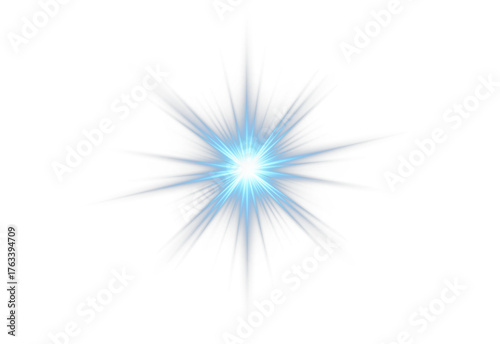 Bright blue PNG star with glowing sparkles and radiant highlights. Luminous effects create dynamic and festive visuals. Transparent shining sun with bright flashes enhances elegance and magic.