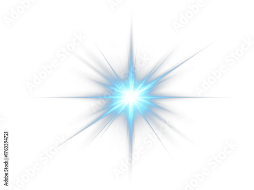 Bright blue PNG star with glowing sparkles and radiant beams. Luminous highlights create dynamic and festive visuals. Transparent shining sun with bright flashes enhances elegance and magic.