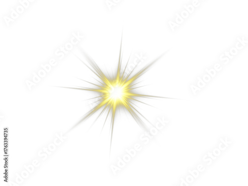 Bright yellow PNG star with radiant sparkles and glowing beams. Luminous highlights create dynamic and festive visuals. Transparent shining sun and bright flash enhance elegance and magic.