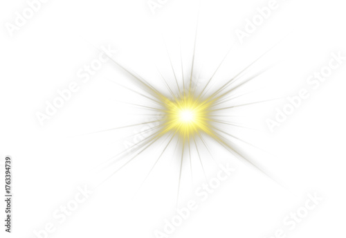 Radiant yellow PNG star with sparkling light and glowing highlights. Bright sparkles create elegant and festive visuals. Transparent shining sun and bright flashes add magical charm.