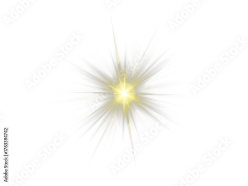 Radiant yellow PNG star with sparkling highlights. Bright sparkles create elegant and festive visuals. Transparent shining sun with glowing beams adds magical charm.