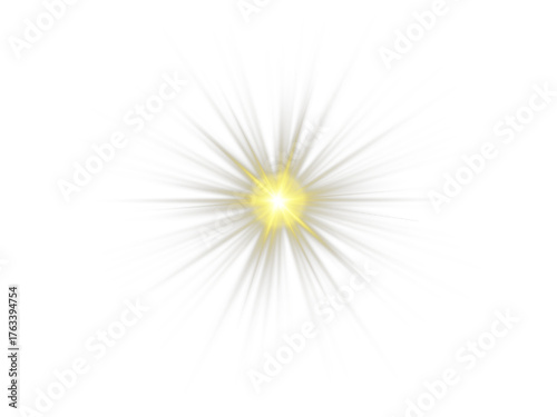 Bright yellow PNG star with radiant sparkles and glowing highlights. Luminous beams create dynamic and festive visuals. Transparent shining sun and bright flashes enhance elegance and magic.