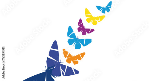 Collection of Multi Colored Butterflies in Upward Flight.