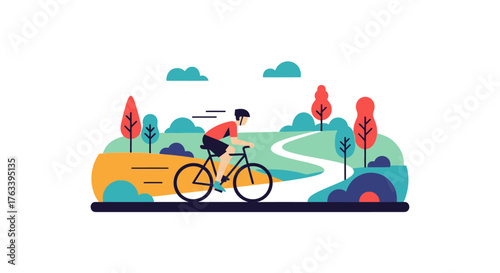 Cyclist enjoying a scenic ride on a sunny day in nature.