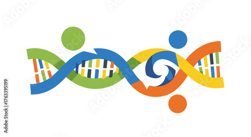 DNA helix structure with colorful design representing genetics.