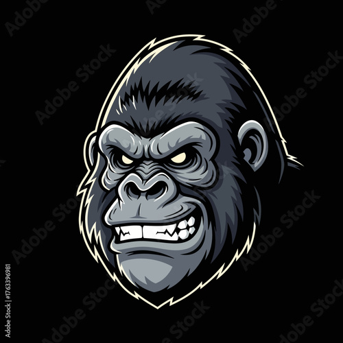 Angry Gorilla Head Vector Illustration on Black Background.