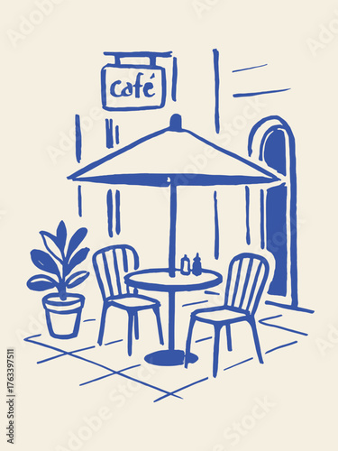 Street cafe terrace minimalist sketch vector illustration