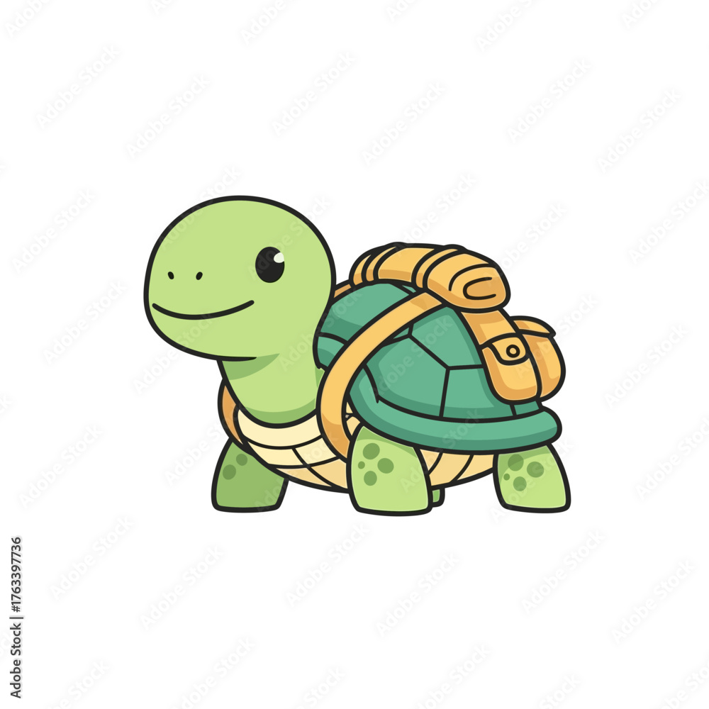Fototapeta premium Cute Cartoon Turtle with Backpack Ready for Adventure.
