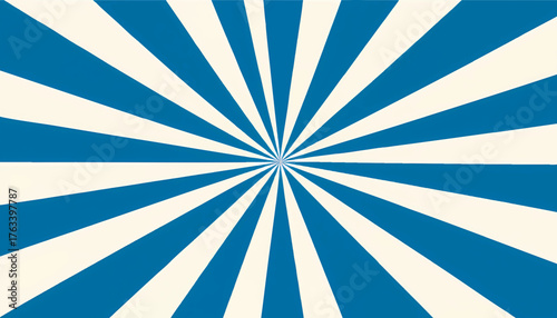 Abstract sunburst vector background. Retro starburst pattern with blue and off-white radial beams. Pop art style illustration