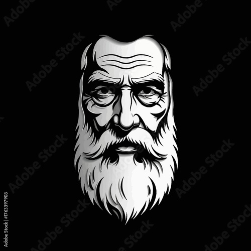 Detailed Portrait of an Old Man with a Long White Beard.