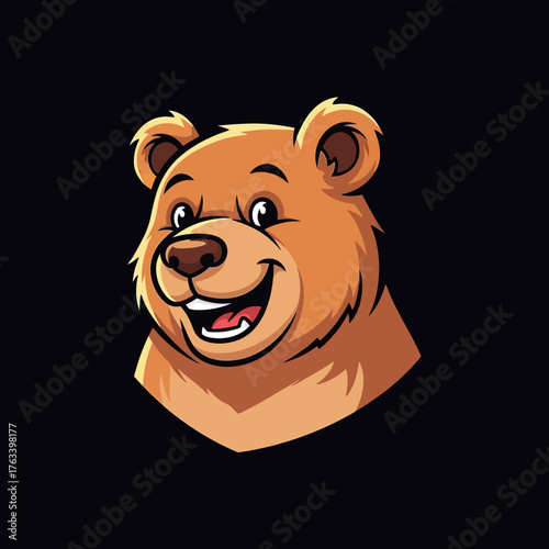 Friendly Brown Bear Head Mascot Logo Design Illustration.