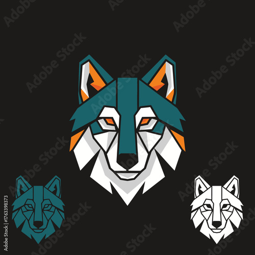 Geometric Wolf Head Logo Design with Teal and Orange Accents.