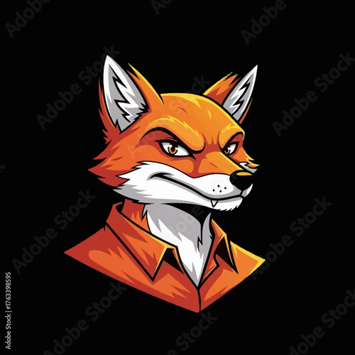 Intense Fox Mascot Illustration with Piercing Gaze and Orange Collar.