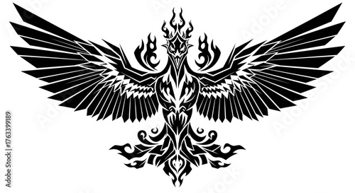 Majestic Phoenix Bird Tribal Tattoo Design.