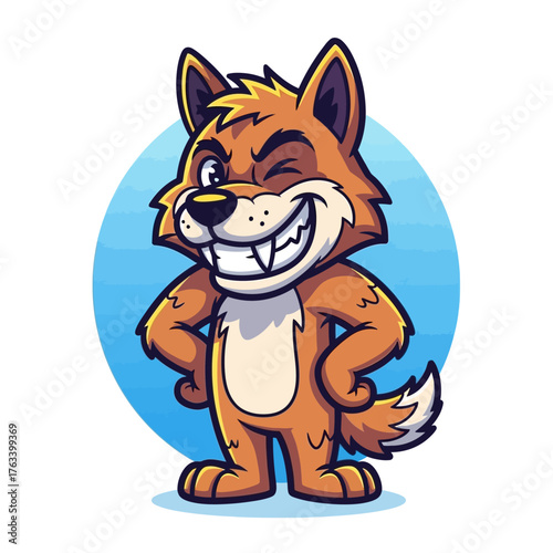 Mischievous Cartoon Wolf Winking with a Grin.
