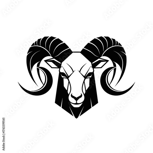 Powerful Ram Head Logo Design with Bold Horns and Strong Features.