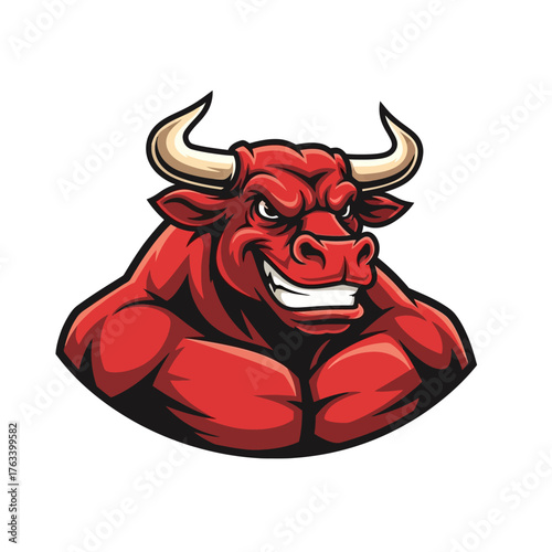 Wallpaper Mural Powerful Red Bull Mascot with Strong Presence and Confident Smile. Torontodigital.ca